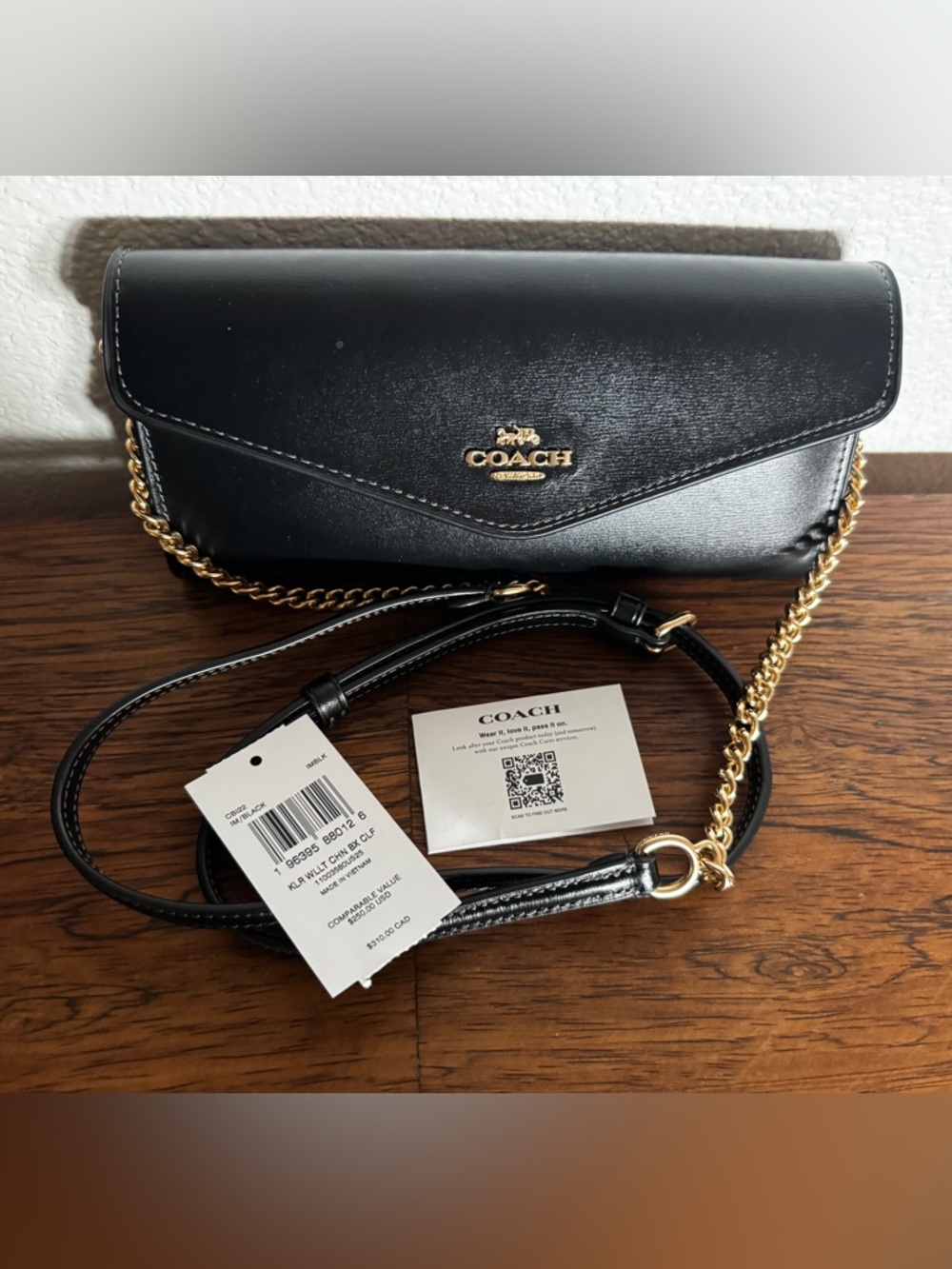 NWT Coach Women's Klare Wallet With Chain Gold/Black